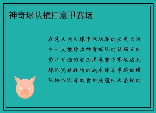 神奇球队横扫意甲赛场